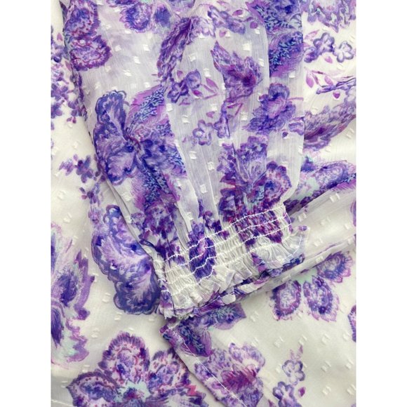 LOFT Women Petite Floral Clip Smocked Puff Sleeve Blouse Large - Picture 8 of 16